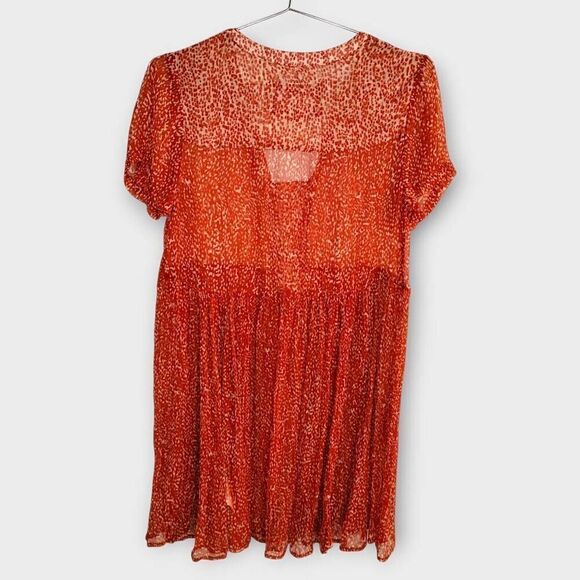 MAEVE Womens Dress Sz XS Semi Sheer‎ Orange Short Sleeve Beachy Swiftie Adrian - Picture 3 of 11